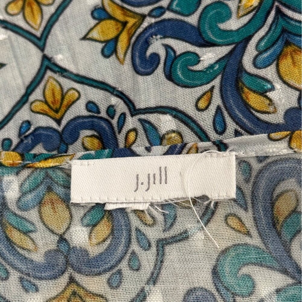 J. Jill Womens Kimono Ruana Cardigan Blue Green Floral Tassels One Size - Picture 4 of 6